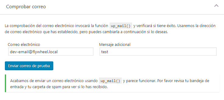 Muestra la comprobación del correo.