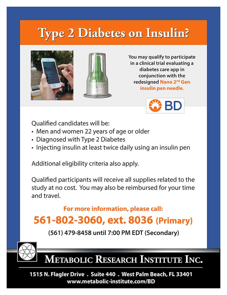Diabetes care app for Type 2 Diabetes Study Flyer