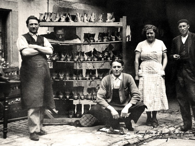 A pic from the newly opened factory in 1934, with Eugene and his wife Madeleine Heschung in the middle. Picture: Heschung