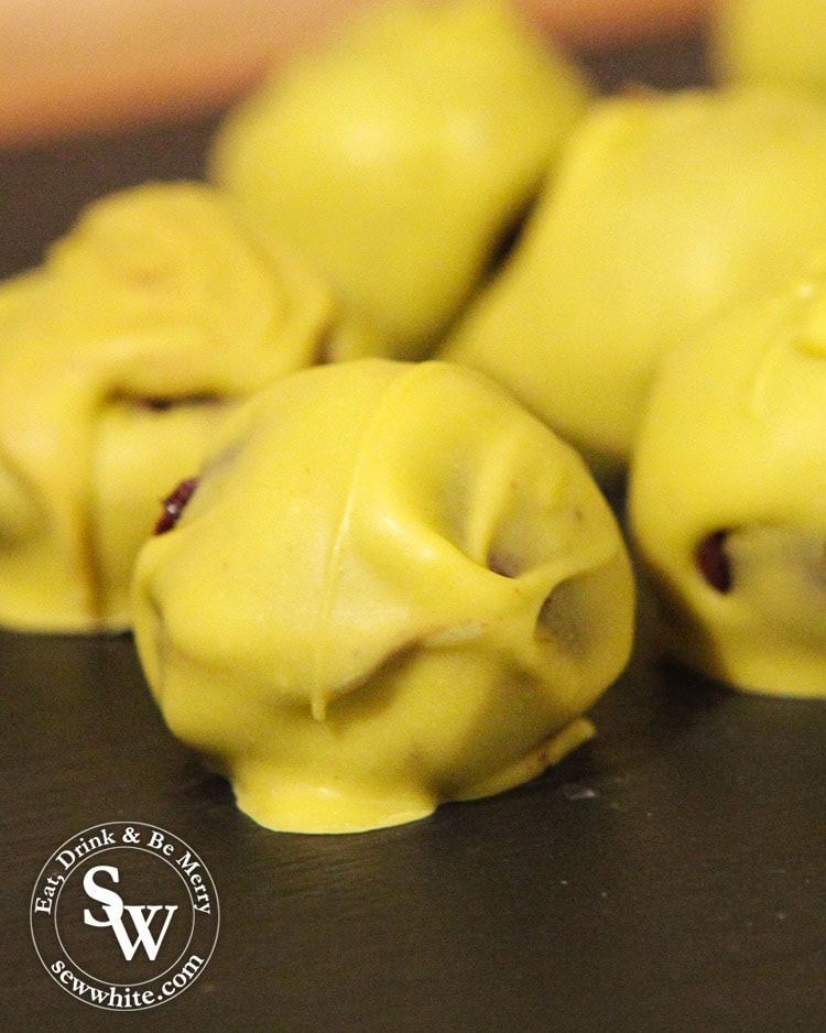 close up of the finished Brussels Sprouts Christmas Truffles