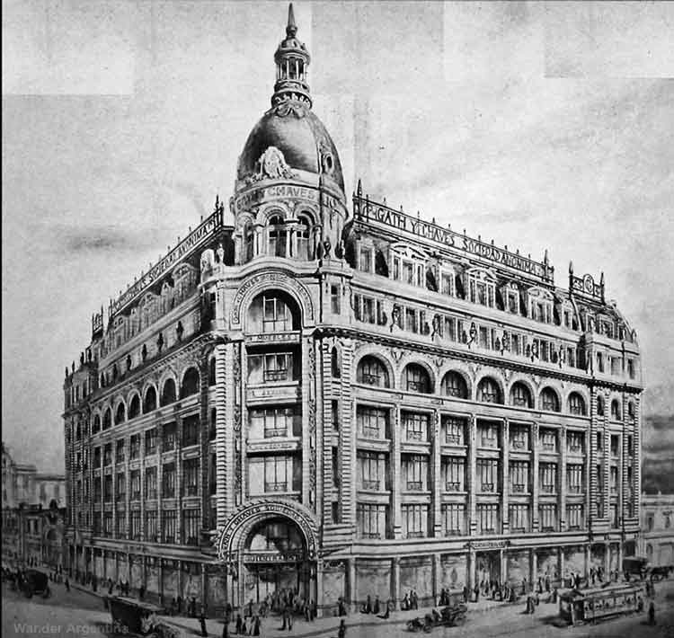 An archival photograph of the exterior of the impressive Gath and Chavezin downtown Buenos Aires