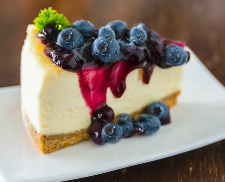 keto blueberry cheesecake on white plate