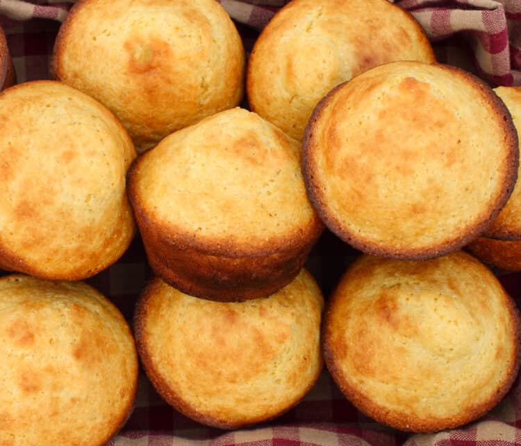 close up of almond flour cornbread in a basket