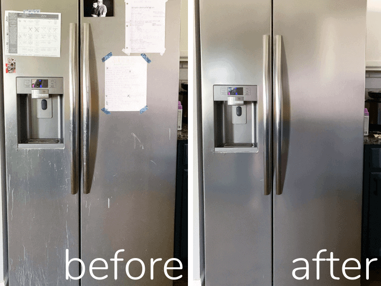 before and after of stainless steel refrigerator