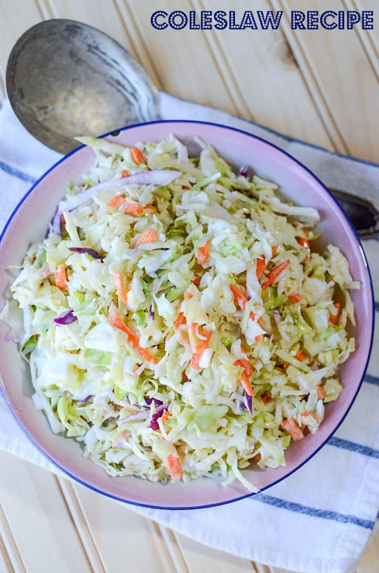 Try this easy coleslaw recipe. It's a great side dish for just about any meal. Easy to make and low-cost too! #recipes #sidedishes #coleslaw Try this easy homemade coleslaw recipe. It's a great side dish for just about any meal. Easy to make and low-cost too! #recipes #sidedishes #coleslaw