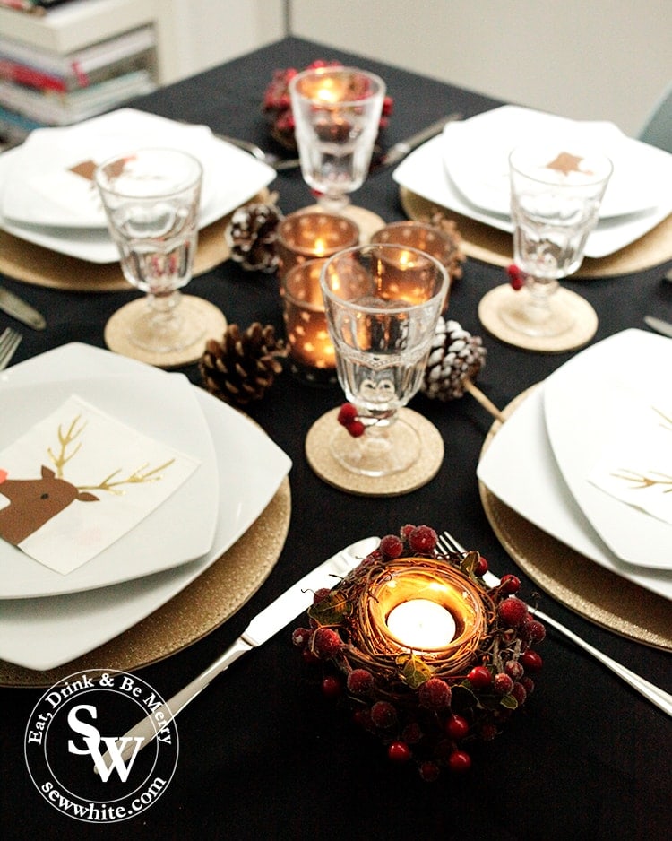 Black Gold and Red Christmas Table ready to be used. Christmas inspiration.