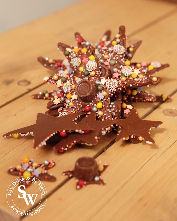 Toppled over Chocolate Star Christmas Tree. Chocolate stars covered with sprinkles.