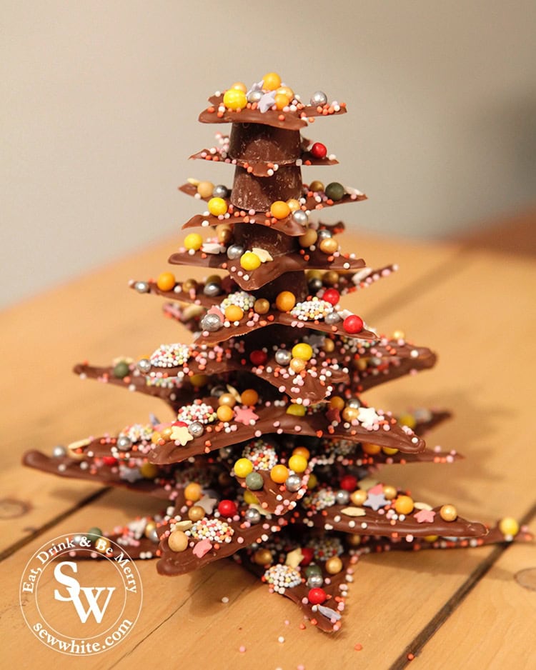 The finished Chocolate Star Christmas Tree made with chocolate and rolos to build up a Christmas tree.
