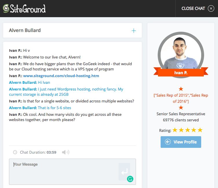 Siteground Sales Chat