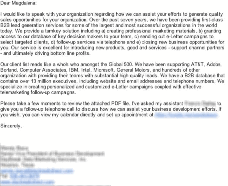 Example of a poorly written self-centered follow-up email to convert a B2B customer