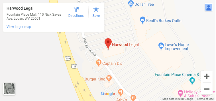 Google map with the address of Harwood Legal.