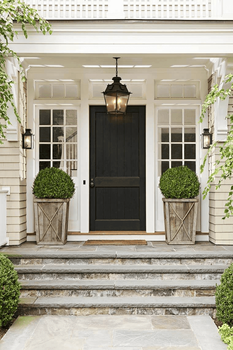 HOW TO CREATE SHRUB ON WOODEN POTS AS AWESOME FRONT PORCH DECORATION