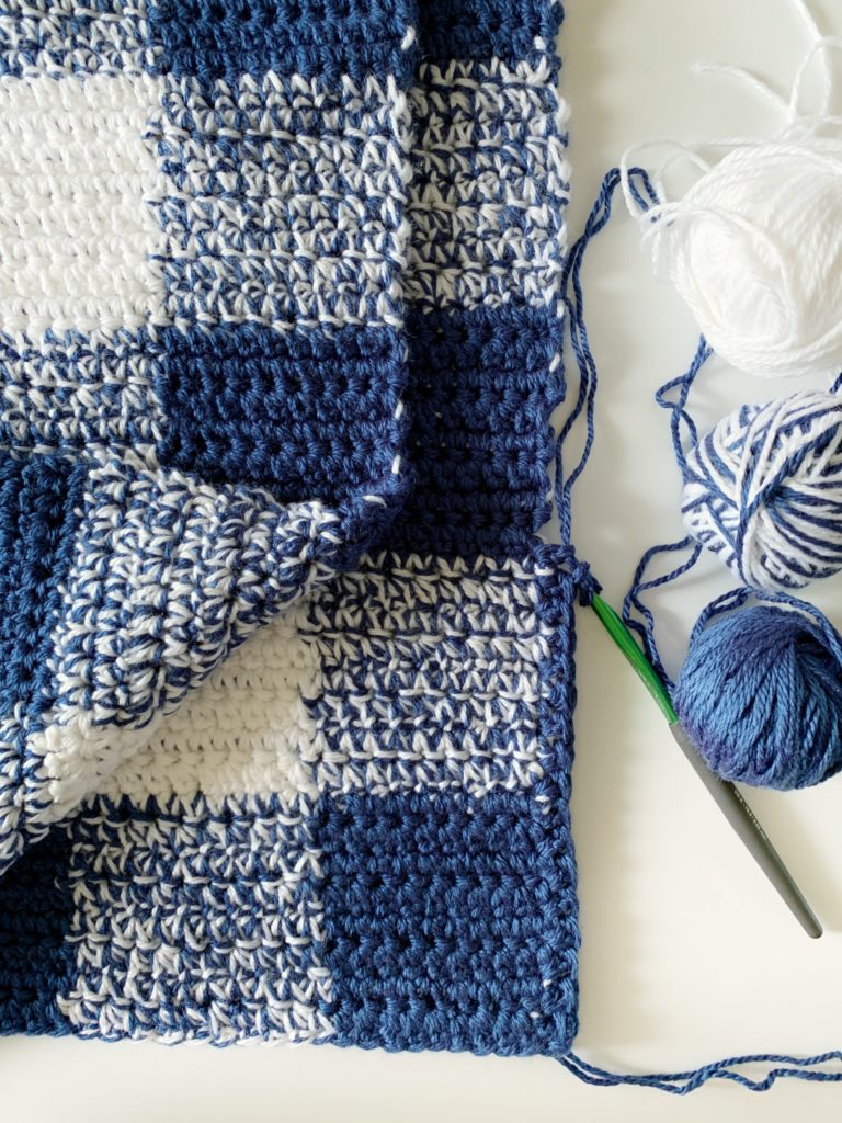 Navy Gingham Crochet Blanket