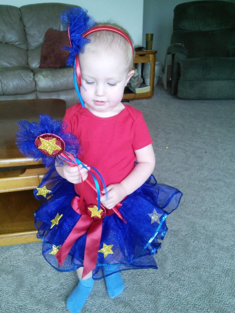 making the costume, this is the first 'hat' she will wear