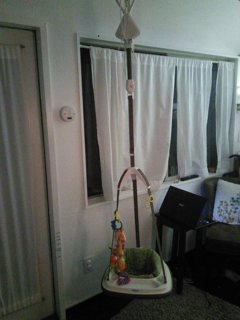I made a hook inside for Hazel's bouncer, I move it between the patio and inside,