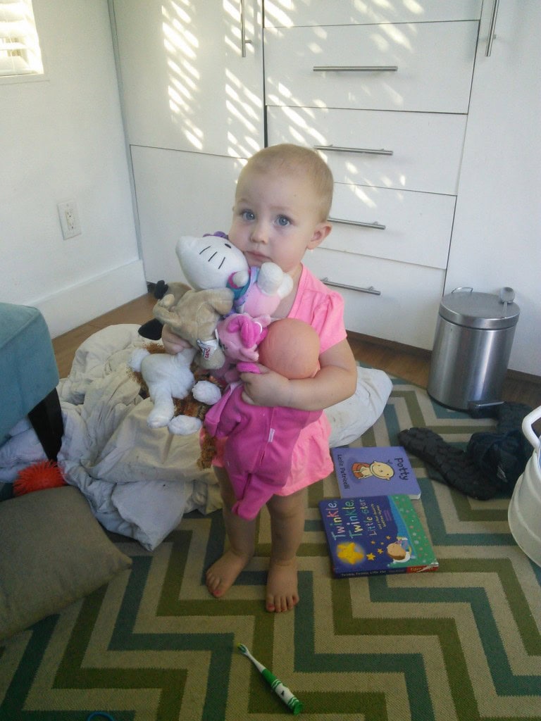 Hazel with all of the things, this one cracks me up! I think shes holding ALL of her stuffed animals