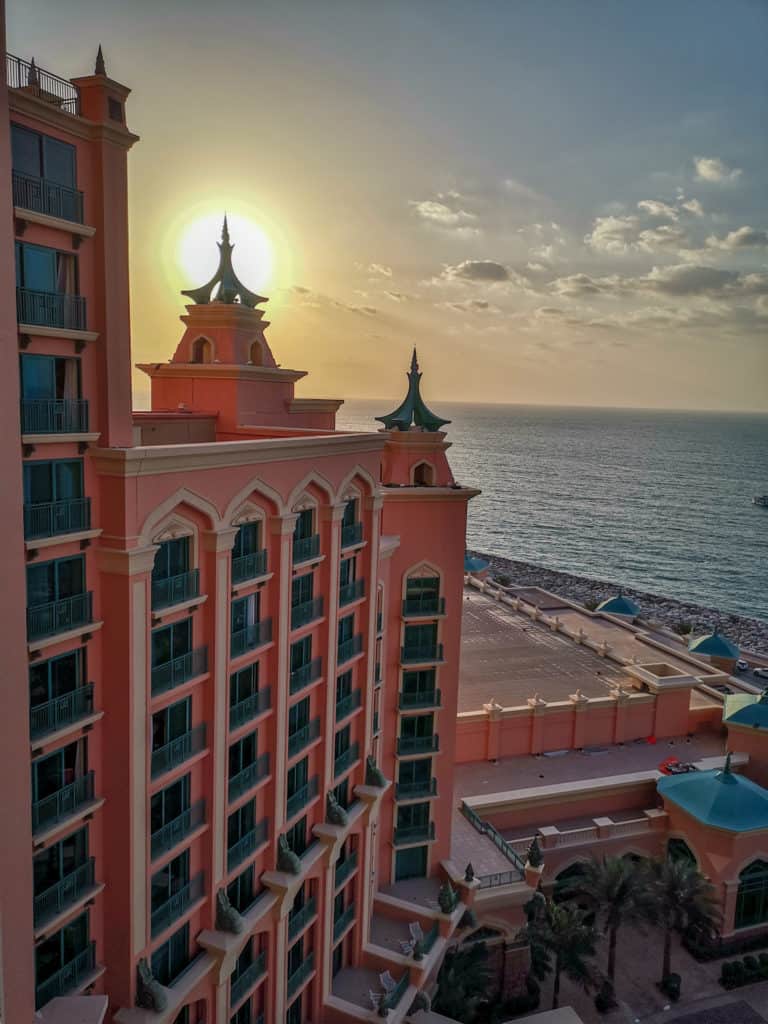 Sun setting behind Atlantis Dubai