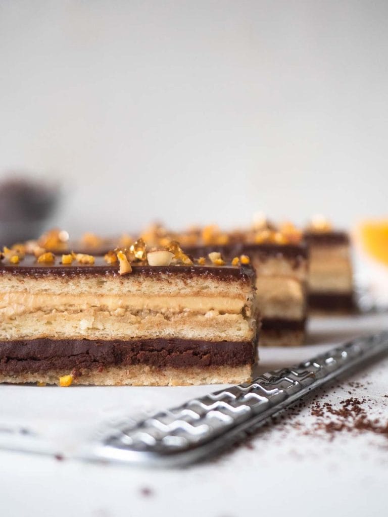 Chocolate, orange and coffee layered cake