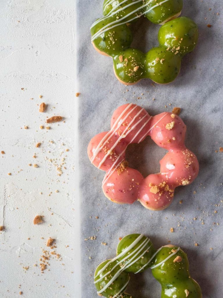 Strawberry and Matcha Baked Mochi Donuts