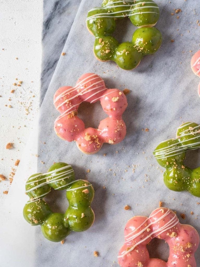 Strawberry and Matcha Baked Mochi Donuts