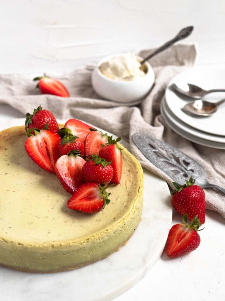 Two-toned baked green tea cheesecake