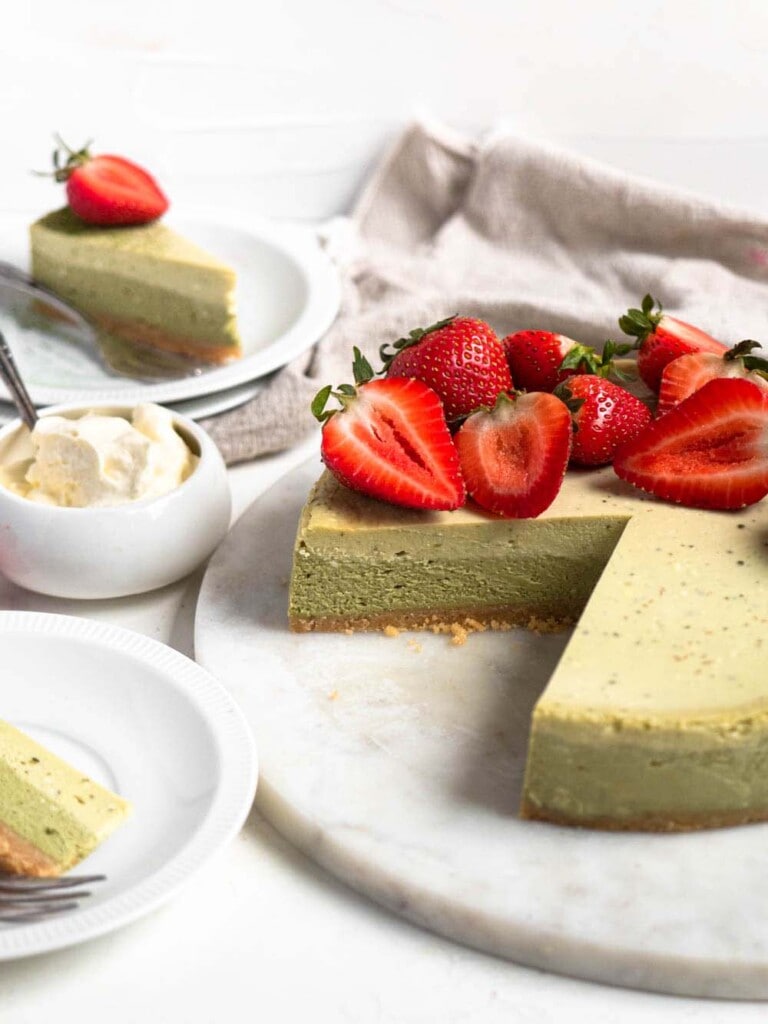 Two-toned baked green tea cheesecake