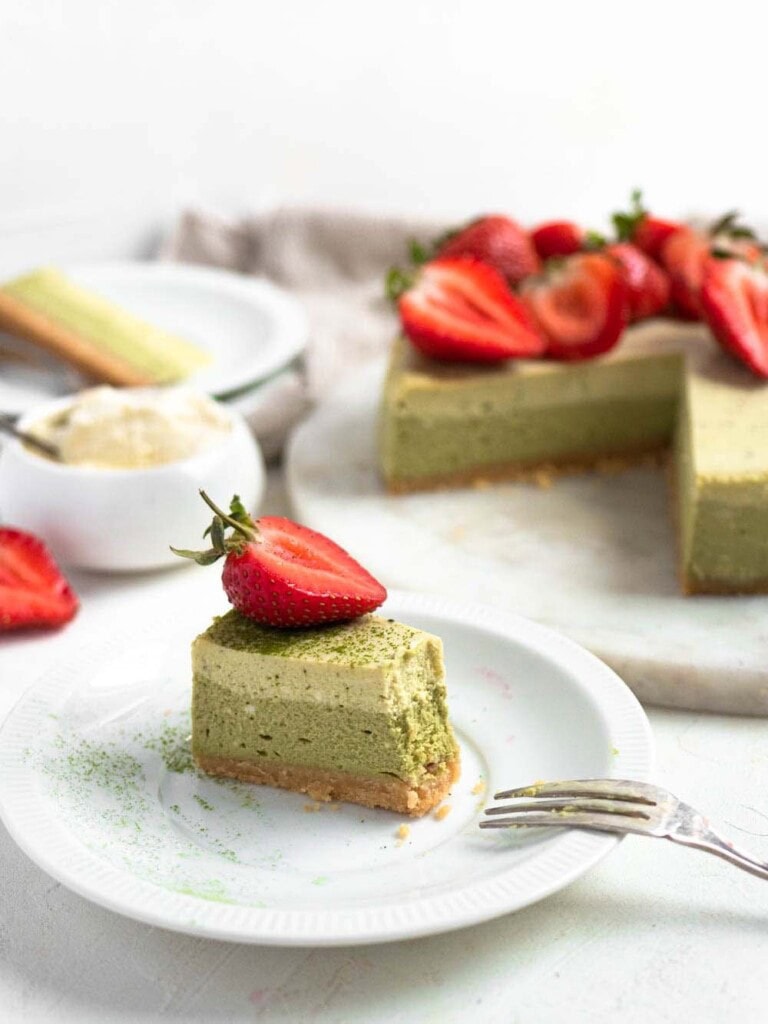 Two-toned baked green tea cheesecake