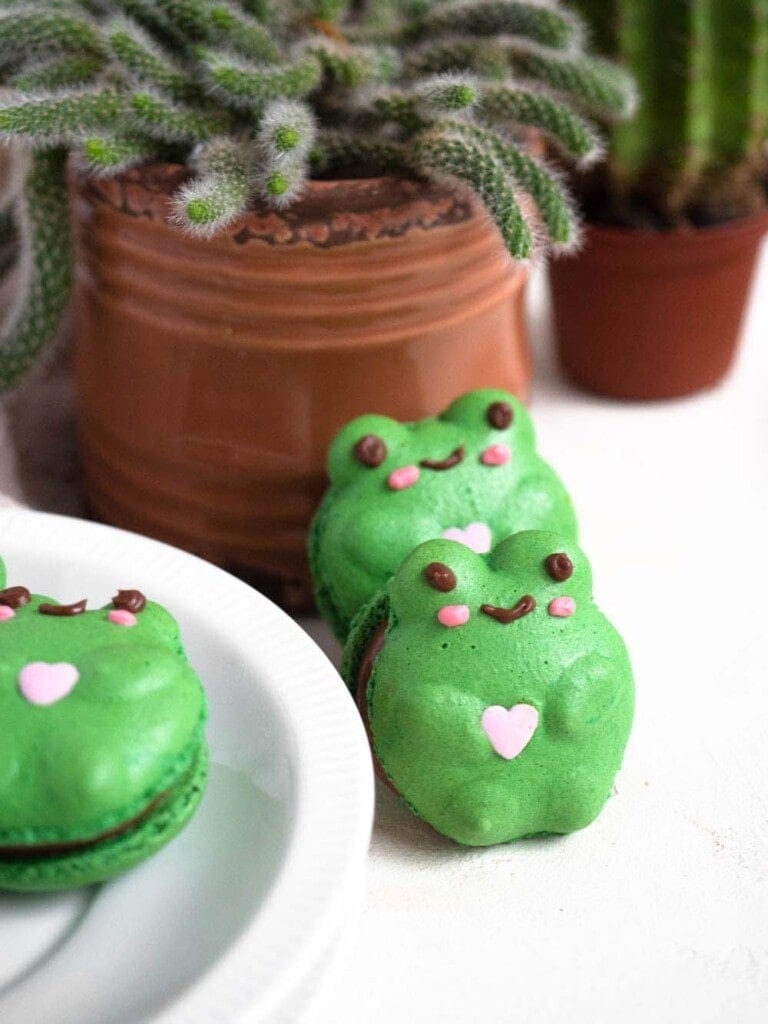 Tiktok Frog Froggie Macarons with easy chocolate buttercream