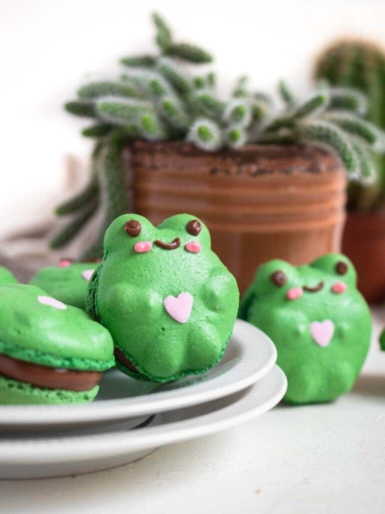 Tiktok Frog Froggie Macarons with easy chocolate buttercream