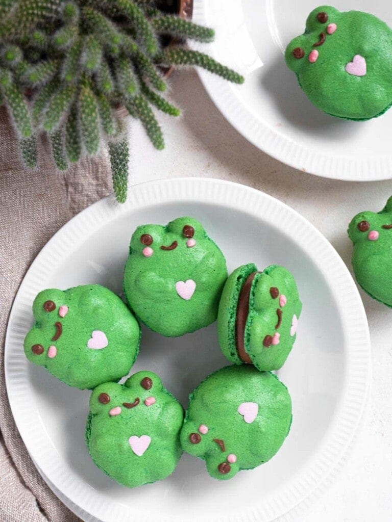 Tiktok Frog Froggie Macarons with easy chocolate buttercream