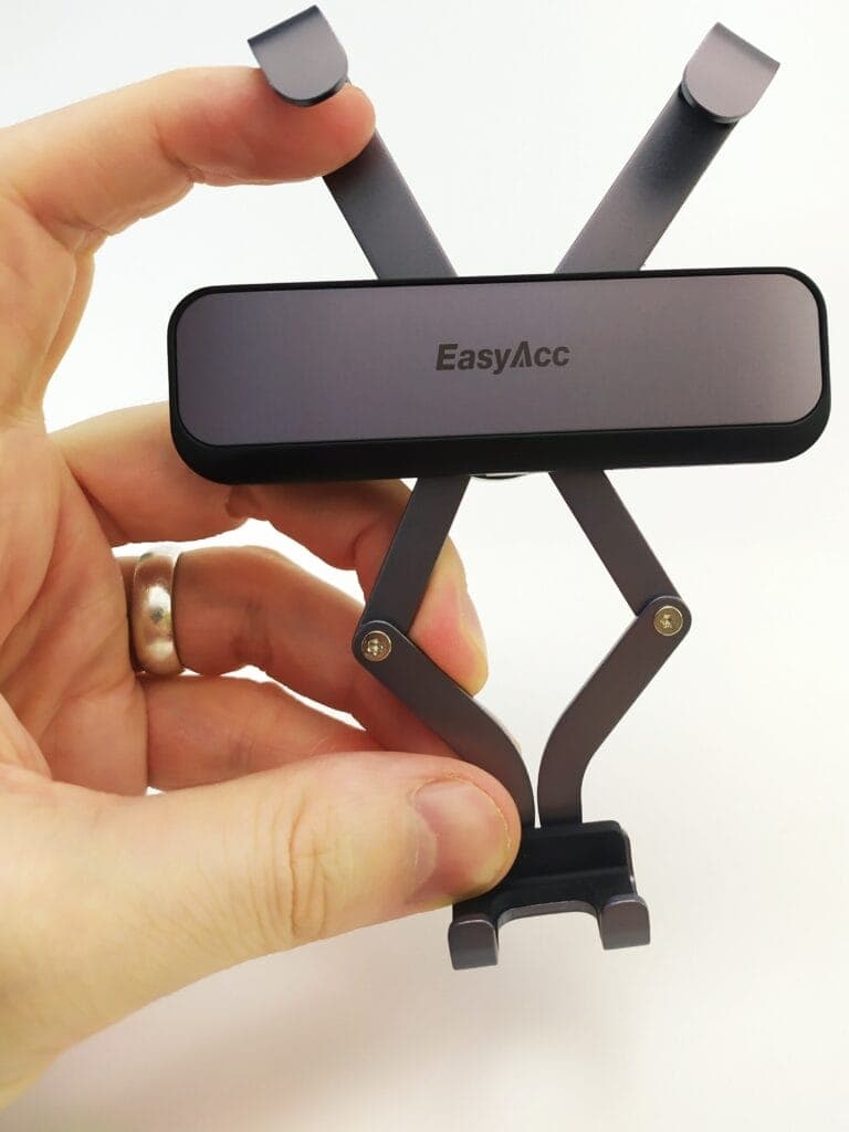 Me holding open the car holder to show it in the open (used) position.