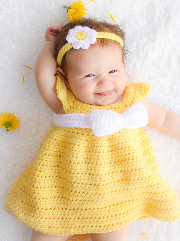 This free baby dress crochet pattern is designed to be quick and simple to create for the beginner or expert crocheters alike. The pattern comes in size newborn through 18 months.