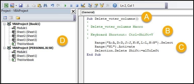 Macro editor with code snippet.