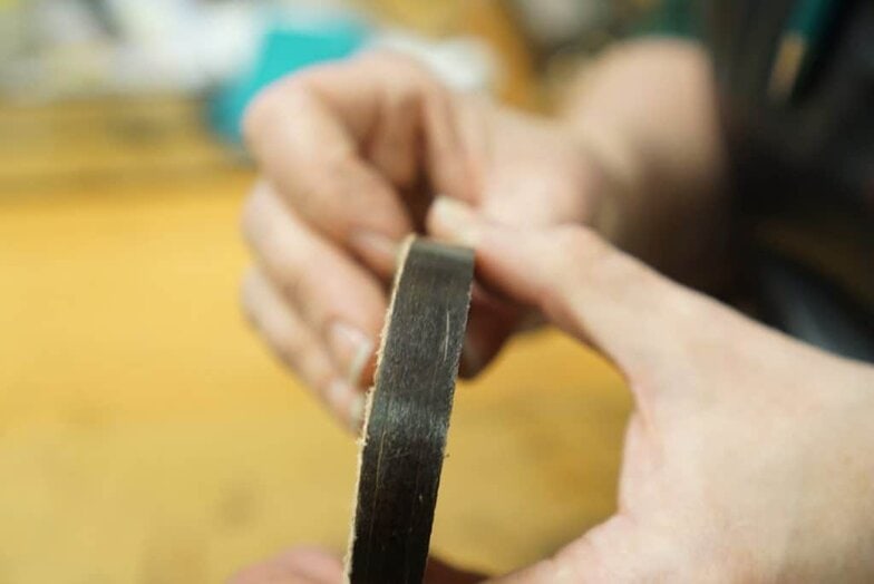 The base of the heel on the Carmina shoe. Carmina's shoe had less nails and more glue than the Loake shoe.