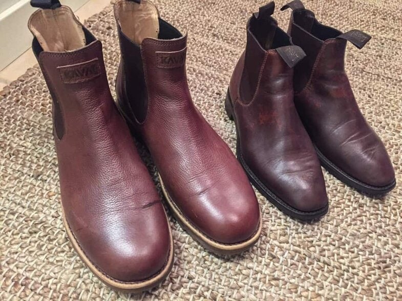 Here's a comparison with my wife's Loake in a regular smooth leather, after they both have been dried off. The EP leather is basically completely dry, while the regular leather is soaked, you can see some stains of the original color on the shaft.