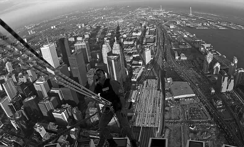 Extreme rope access on top of the CN Tower