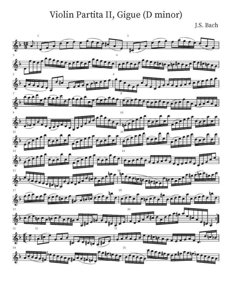 D Minor Gigue Partita Ii Js Bach Solo Violin Bmv 1004 Guitar Kitchen