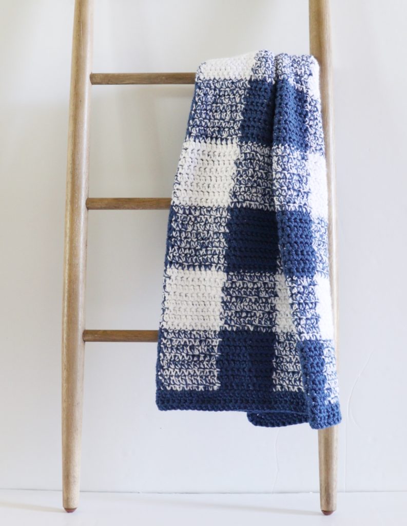 Navy Gingham Crochet Blanket