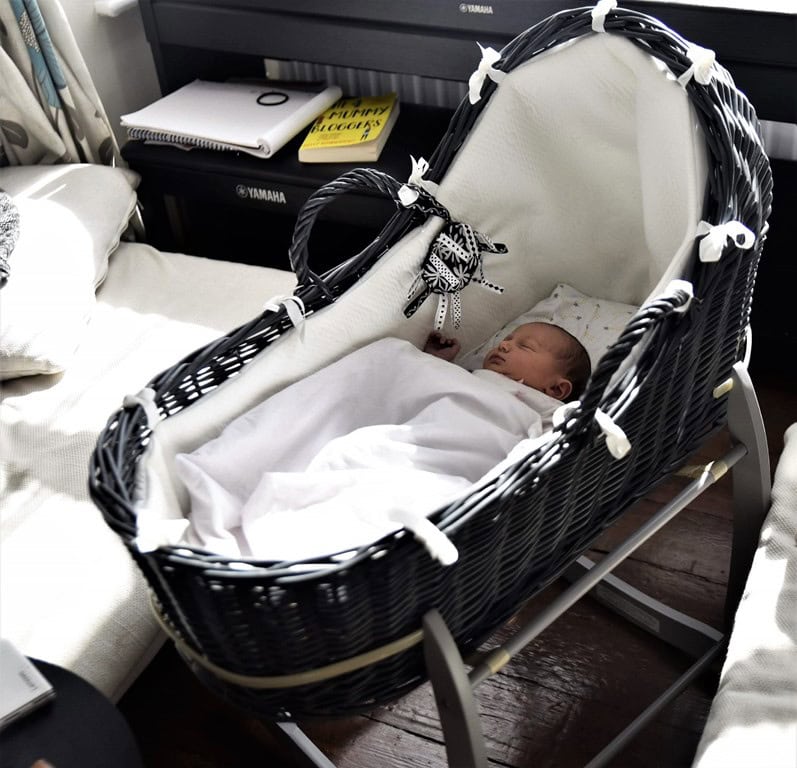 Moses basket in the lounge