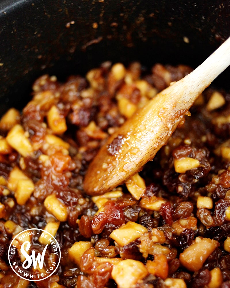vegan mincemeat after being cooked in the slow cooker for an hour.