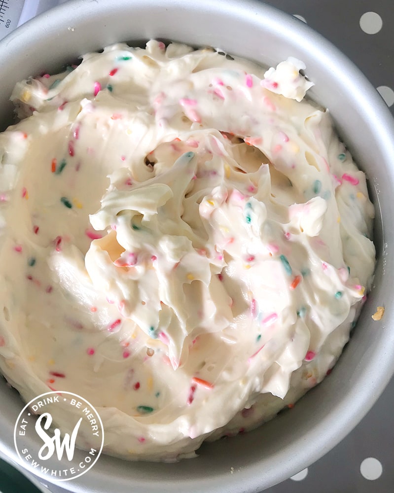 sprinkles mixed in to the cheesecake batter for a Funfetti Cheesecake