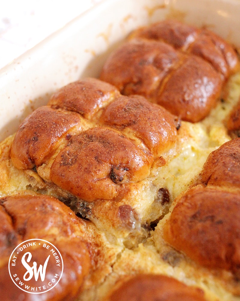 after photo of the cooked golden brown Hot Cross Bun Dessert