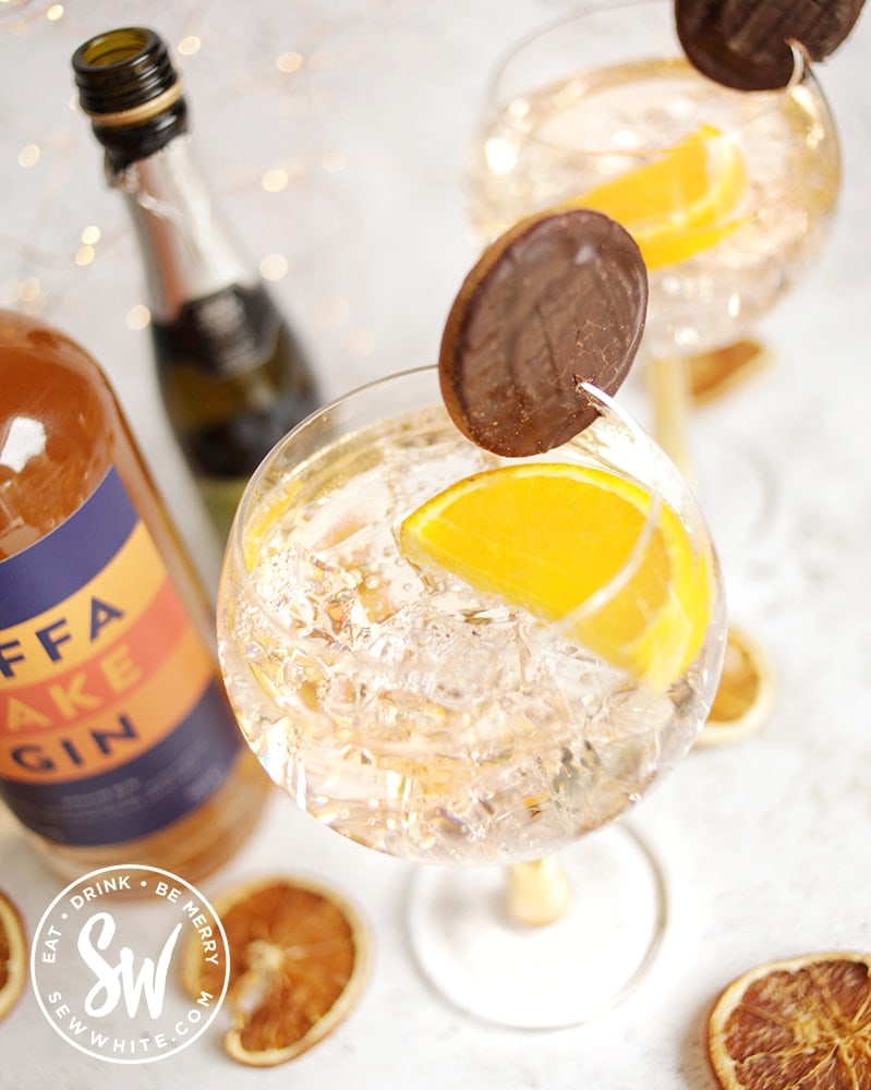view of orange Jaffa Cake Gin Spritz to make a delicious chocolate orange cocktail