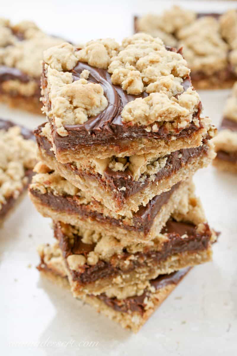 Chocolate Peanut Butter Revel Bars ~ delicious cookie bars loaded with oats, are easy to make, travel well and taste delicious! www.savingdessert.com