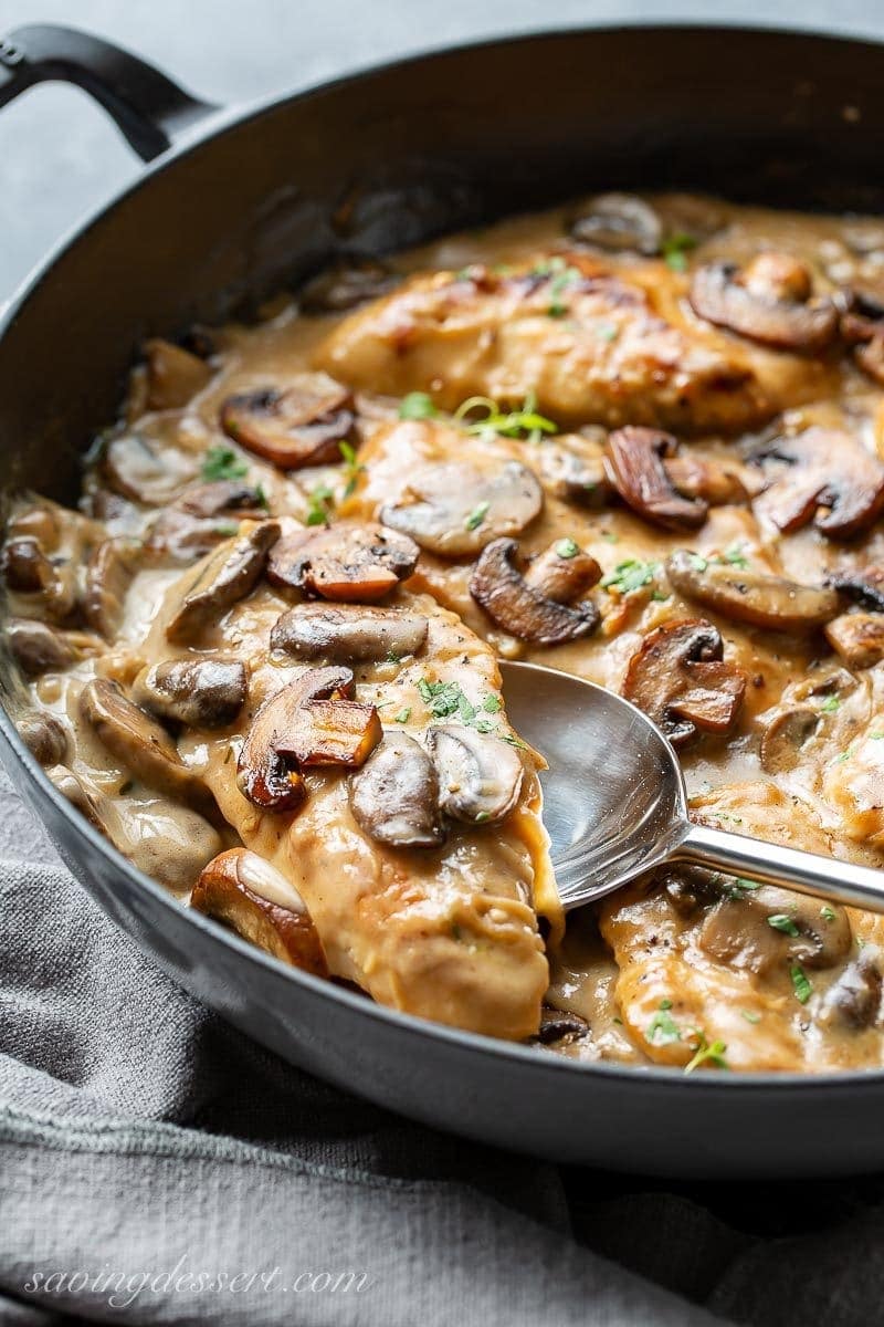 Skillet Chicken And Mushroom Wine Sauce Saving Room For Dessert