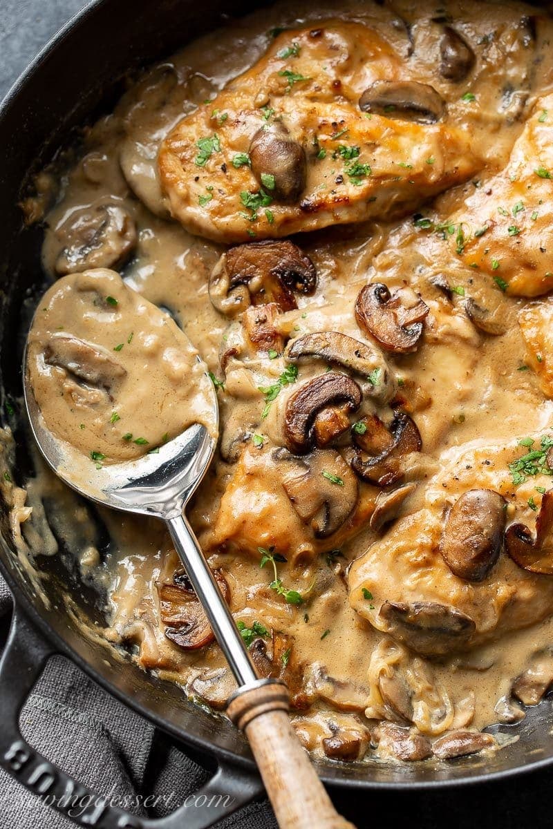 Skillet Chicken and Mushroom Wine Sauce - Saving Room for Dessert