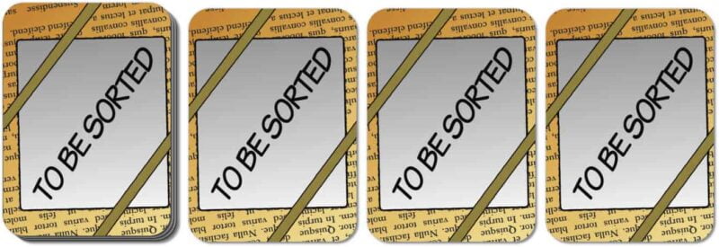 Winston's Archive cards laid out in a line as "Stacks"