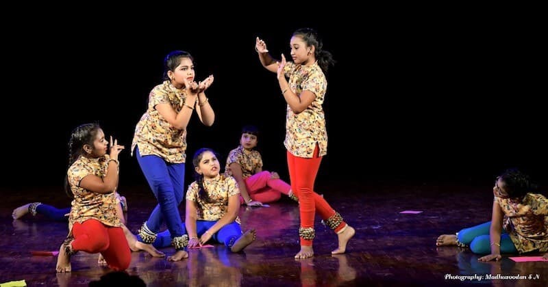 Punyakoti, 'In my story, Krishna saves the cow.' From left to right - Tasmai, Vindhya, Kalyani, Suha, Greeshma and Ananya. KEA Prabhath Rangamandira Auditorium, Bangalore, February 23, 2019.