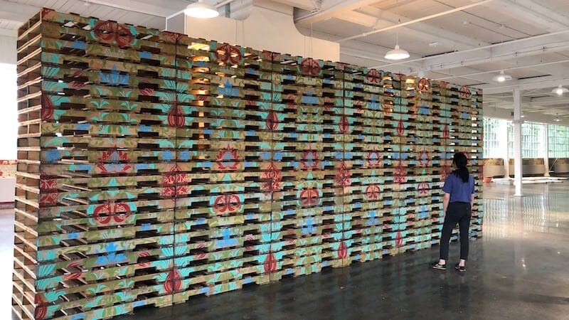 Cultured Pallets SAIB acrylic on wooden pallets 300 in x 115in x 40 in 2018 install view