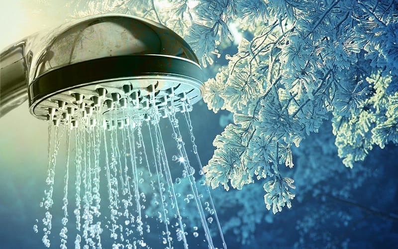 shower head outside during winter